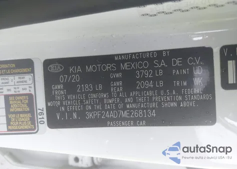 2021 Kia Forte Lxs from USA, damaged, VIN 3KPF24AD7ME268134